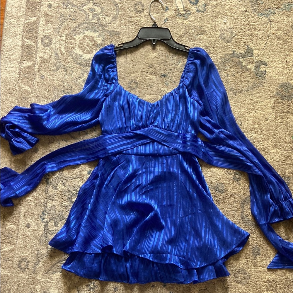 Formal Homecoming Blue Long Sleeve Dress